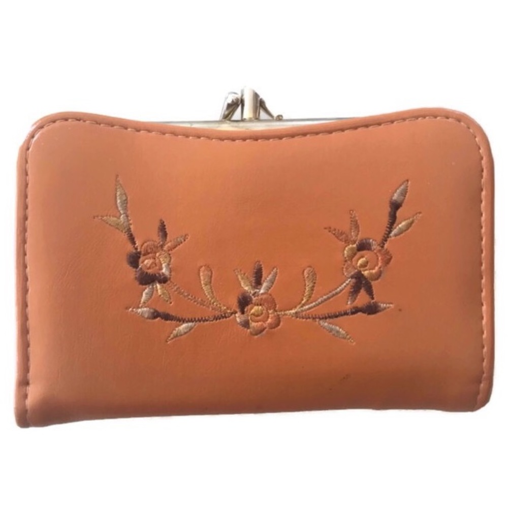 Vintage Embroidered Faux Leather Wallet Tan